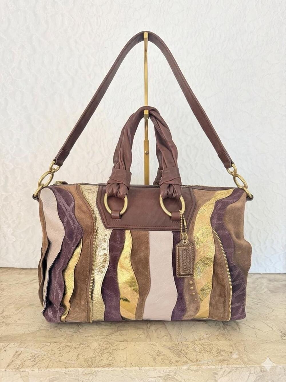Limited edition Coach Vintahd Coach Suede Leather Patchwork Satchel shoulder Bag